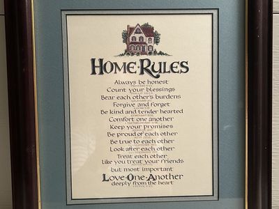 Framed “Home Rules” Wall Art – Faith-Based Family Decor - 14"W x 16"H