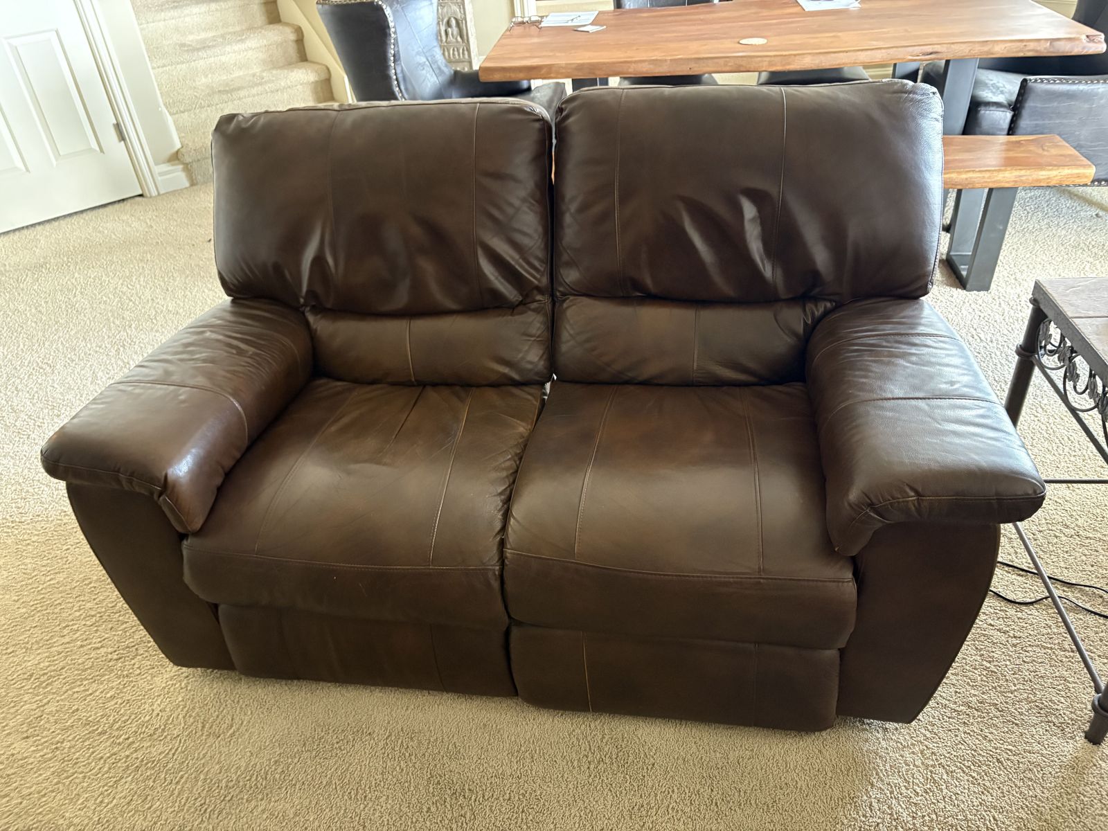 Brown Leather Electric Reclining Loveseat $350 cash/venmo in Draper