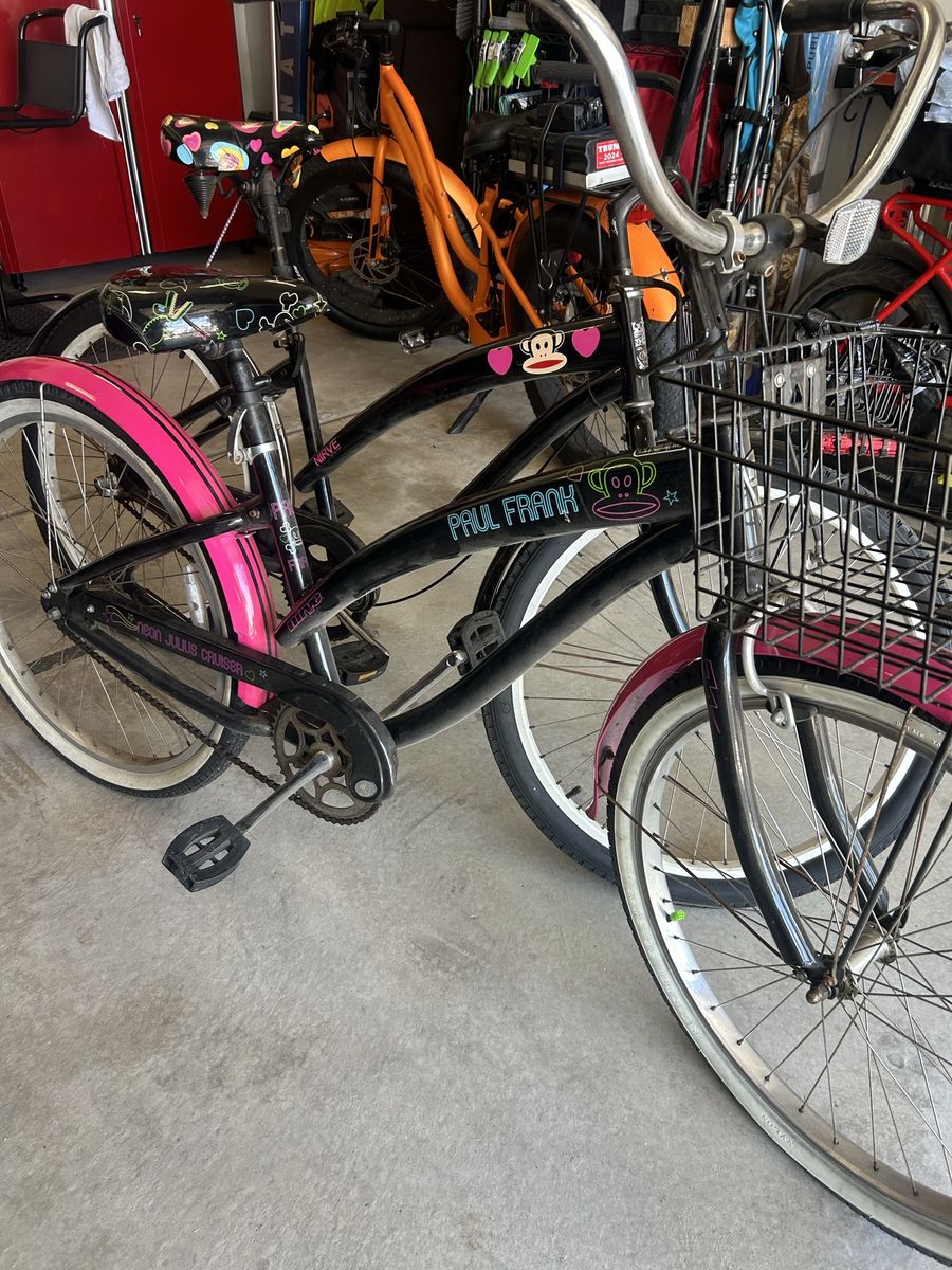 Collector “Paul Frank” bikes. Two bikes, good condition. $200 for both. One is 3 speed. New tires, original seats (rare) Nirve.