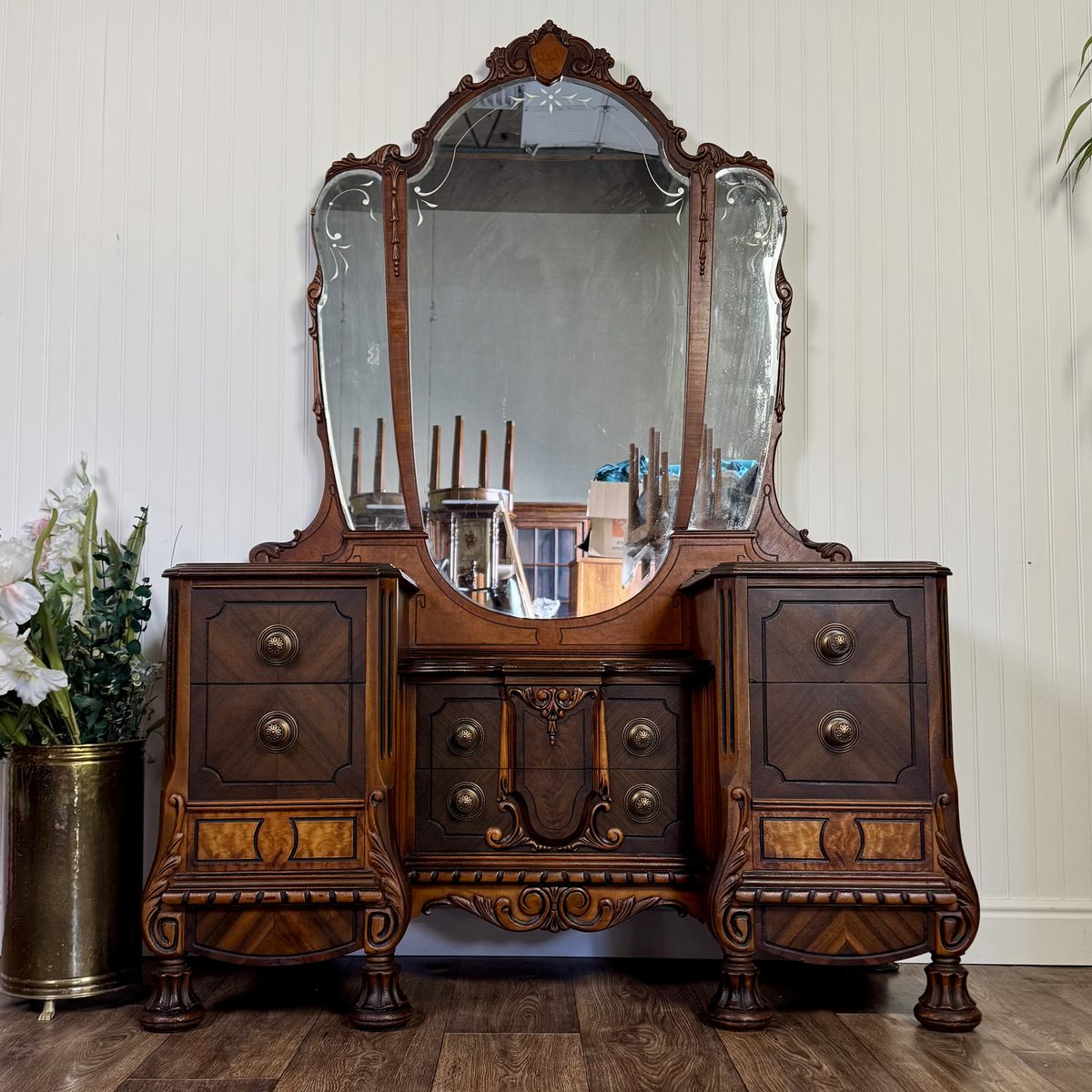 1930s French-Inspired Vanity with Etched Mirror