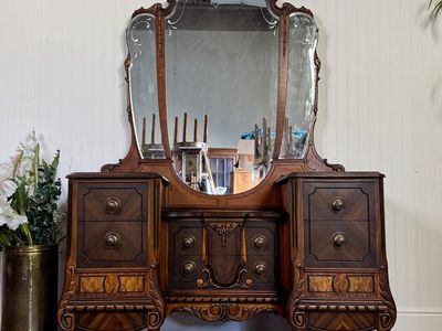 1930s French-Inspired Vanity with Etched Mirror
