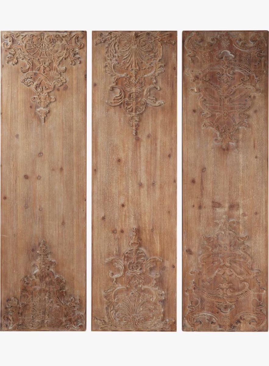 Set of 3 Vintage Carved Wooden Wall Panels Architectural Wall Decor Art