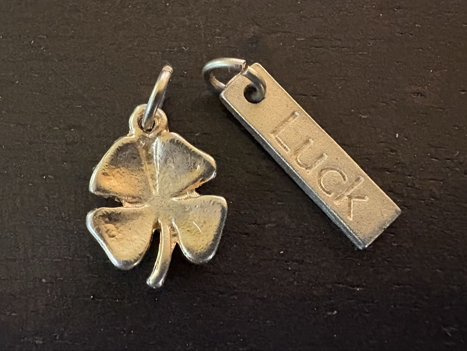 2 Small Gold Tone Clover & Luck Charms