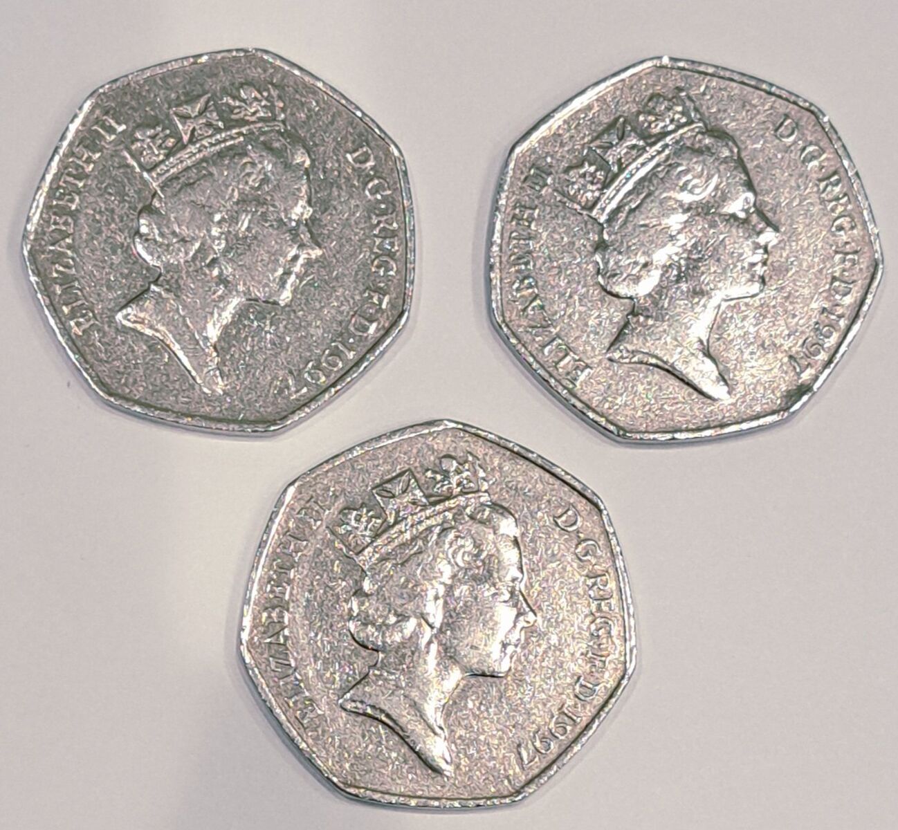 1997 50 Pence Coin Lot (3) UK Queen Elizabeth II