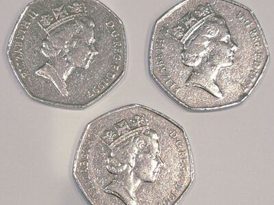 1997 50 Pence Coin Lot (3) UK Queen Elizabeth II