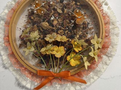 Handcrafted Floral and Butterfly Embroidered Hoop Wall Decor - Orange & Yellow, 8-inch Round
