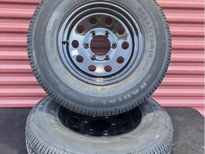 New Set of 2 ST 225/75 R 15 Trailer Tires Mounted on New Black Wheels Heavy Duty 10 Ply E Load 6 on 5.5 Pattern