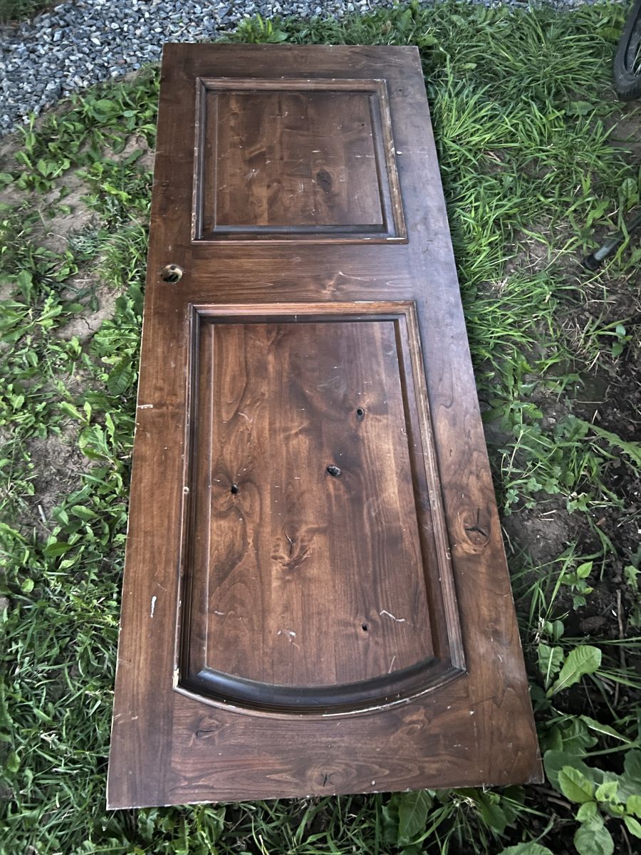 Solid wood door. Very heavy and sturdy 29.75” wide 77” tall 1.75” thick