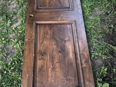 Solid wood door. Very heavy and sturdy 29.75” wide 77” tall 1.75” thick