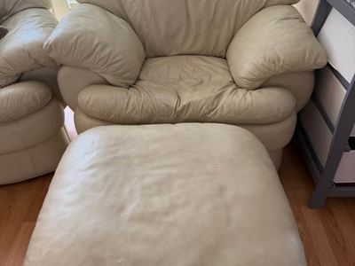 Full White Leather Couch Bundle - 3 piece + Ottoman