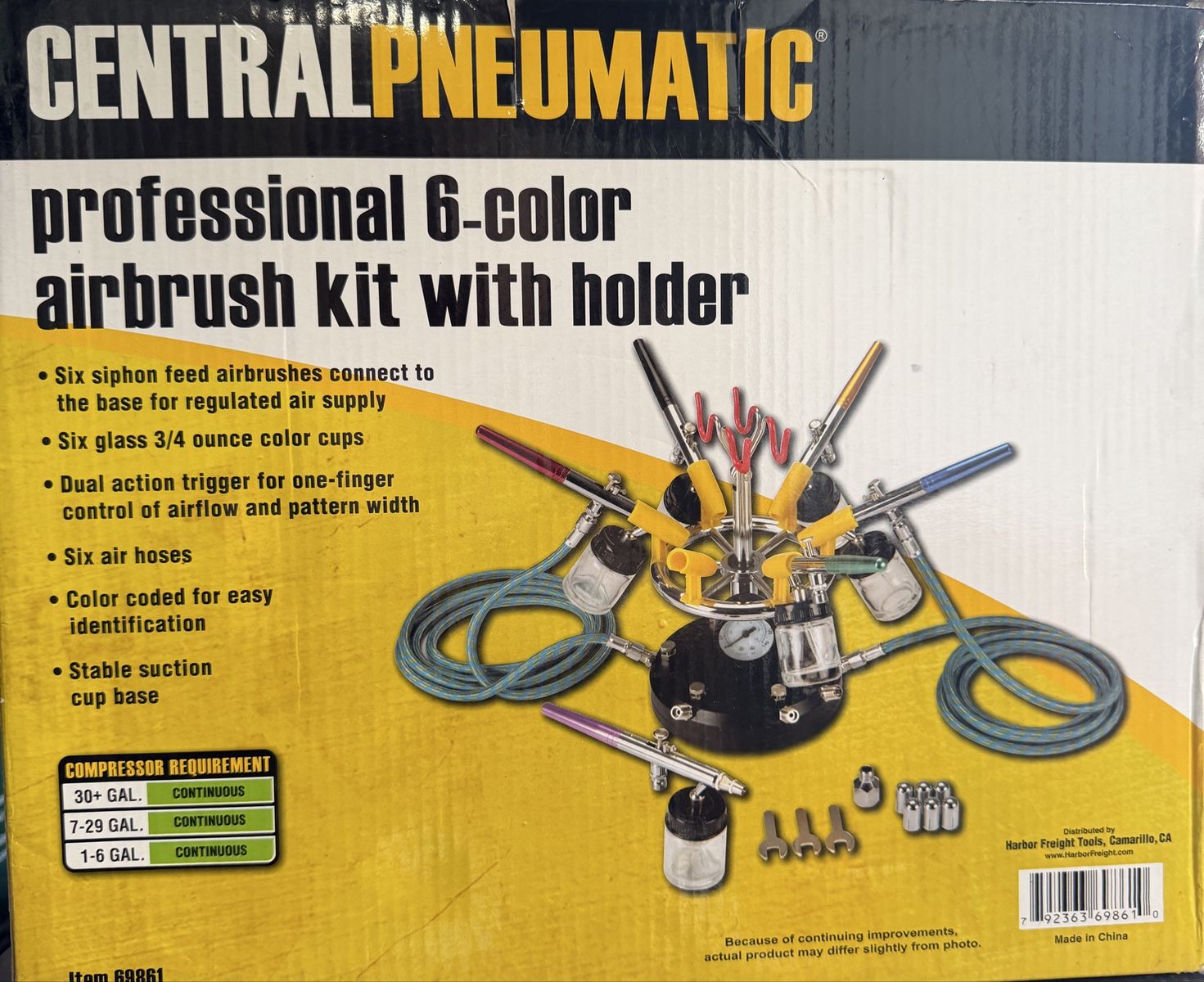 Central Pneumatic Professional 6-Color Airbrush Kit with Holder - Siphon Feed Airbrushes
