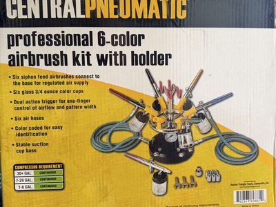 Central Pneumatic Professional 6-Color Airbrush Kit with Holder - Siphon Feed Airbrushes