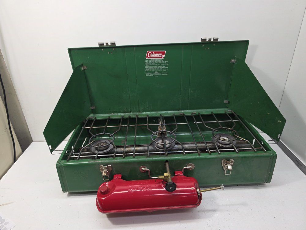 Vintage Coleman 426D 3-Burner Camp Stove - Green, Made in USA