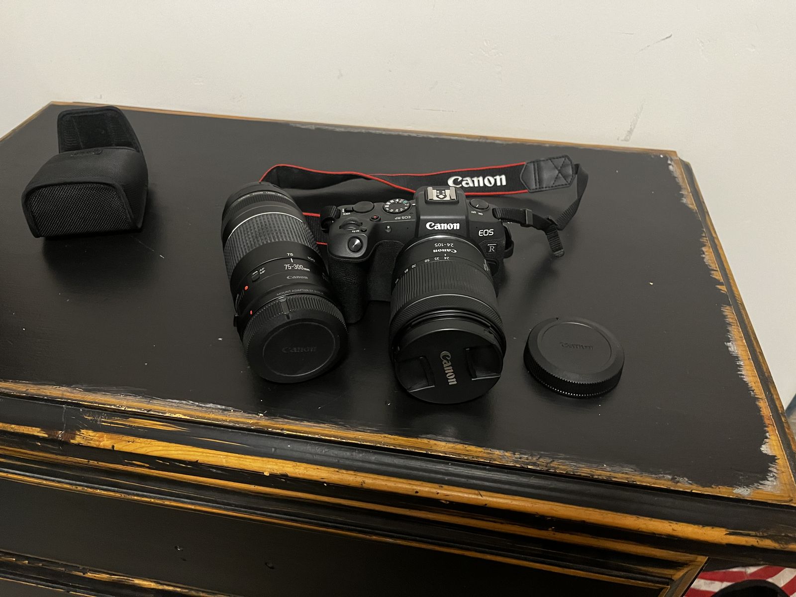 Cannon eos rp full frame mirrorless camera and zoom lens.