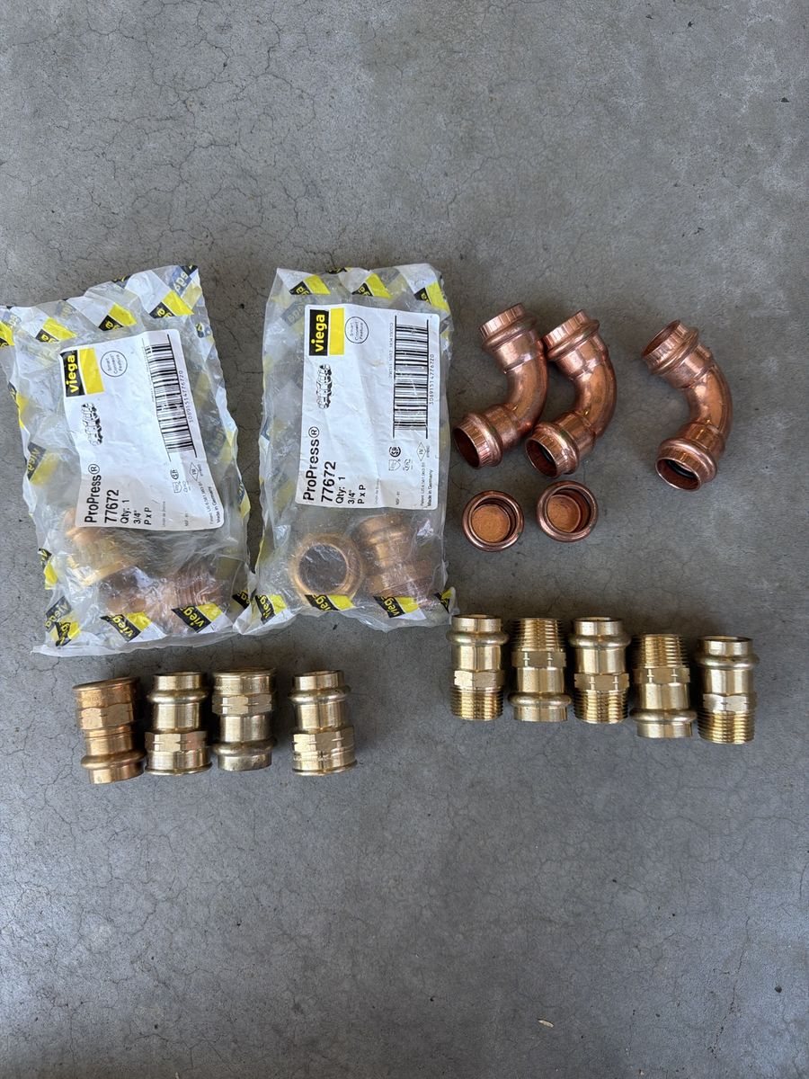 Viega ProPress 77672 3/4 inch Copper & Brass Plumbing Fittings Lot