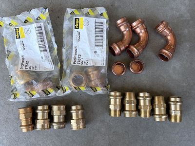 Viega ProPress 77672 3/4 inch Copper & Brass Plumbing Fittings Lot
