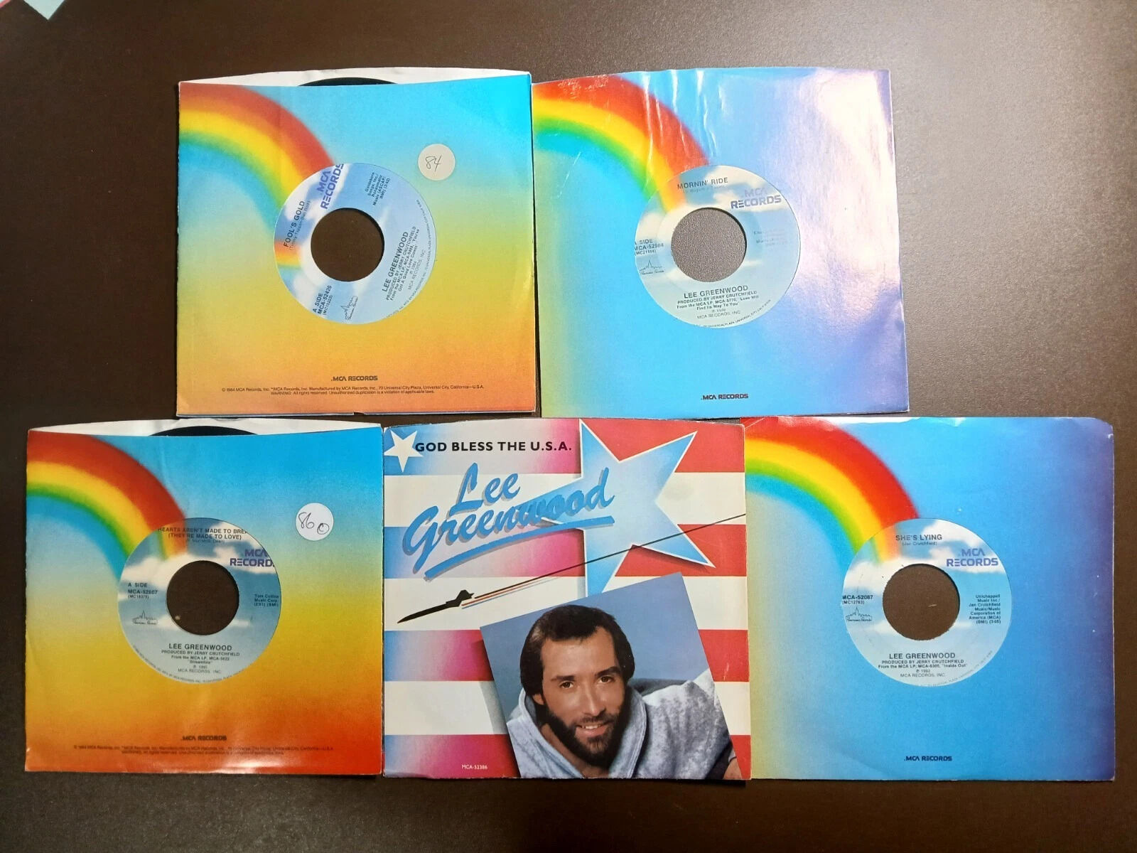 LEE GREENWOOD Vinyl Record Lot of Five (7" 45RPM)