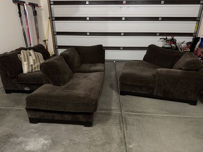 Brown Sectional Couch with Chaise - Used Fabric