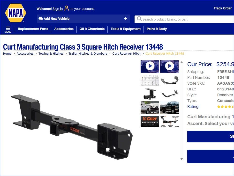 Like new 2019-2026 Subaru Ascent Curt Hitch Receiver, Class III, 2”