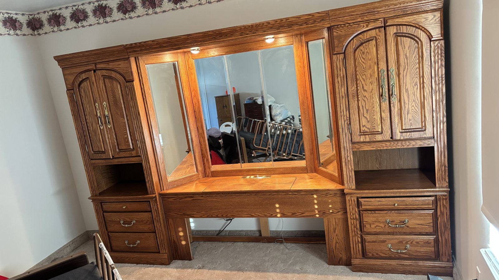 Oak HeadBoard With Jewelry Cabinet