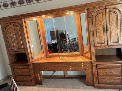 Oak HeadBoard With Jewelry Cabinet