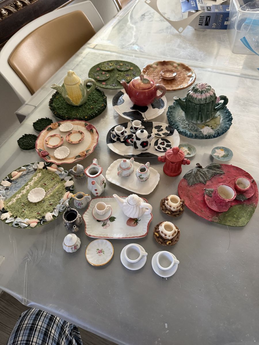 Vintage Miniature Ceramic Tea Sets and Collector Plates Lot