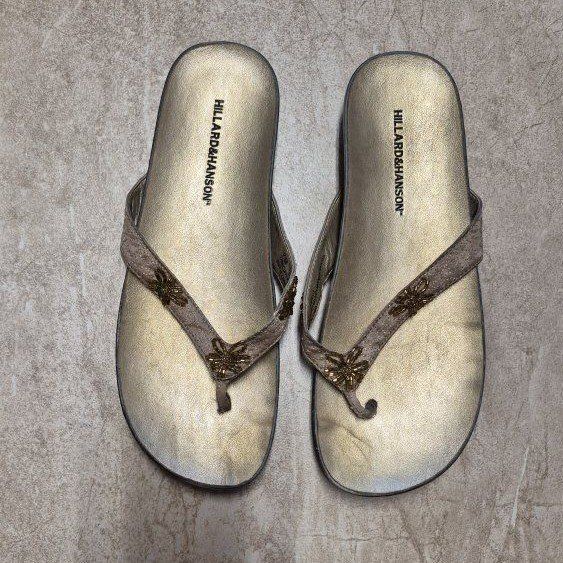 HILARD & HANSON Gold Beaded Thong Sandals - Women's Slip-On Flip-Flops