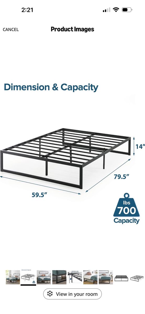 Black Metal Platform Bed Frame, Queen Size, 700lb Capacity, 14inch height. Easy Assembly