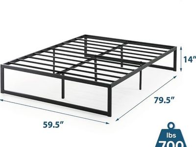 Black Metal Platform Bed Frame, Queen Size, 700lb Capacity, 14inch height. Easy Assembly