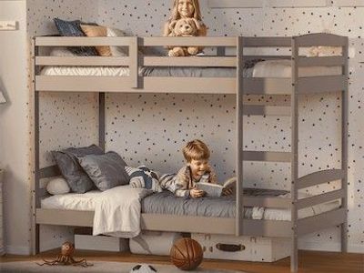 Solid Wood Classic Twin Bunk Bed with Headboard & Ladder, Dusty Grey