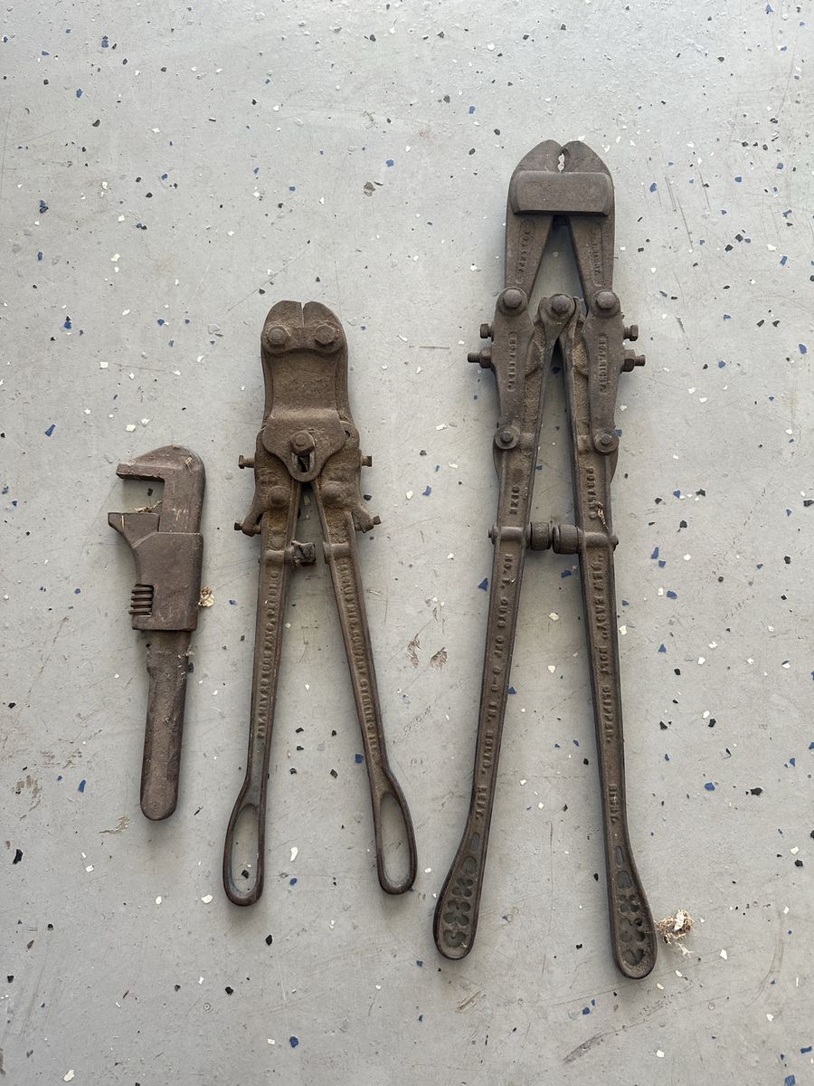 Vintage Hand Tools Lot - Bolt Cutters, Adjustable Wrench, Hand Drills