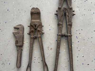 Vintage Hand Tools Lot - Bolt Cutters, Adjustable Wrench, Hand Drills