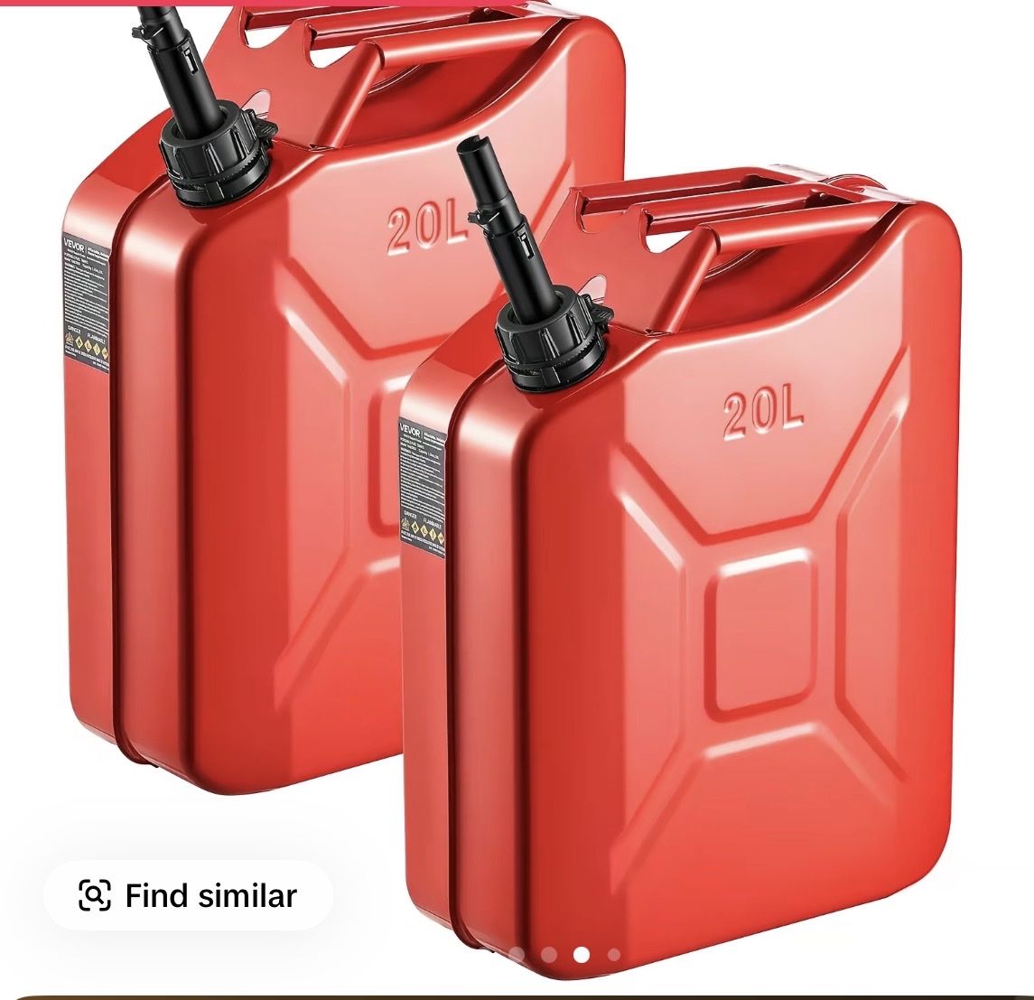 2 pack VEVOR 5.3 Gal Metal Fuel Jerry Can with Spout, Comfort Handle, Smooth 6 L/min Pouring, Leakproof & Corrosion-Resistant