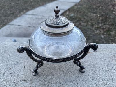 Vintage decor metal and Glass Sugar Bowl