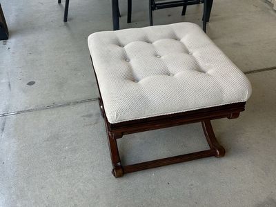 Elegant Tufted Upholstered Ottoman/Footstool - Dark Wood Frame, Cream Cushion