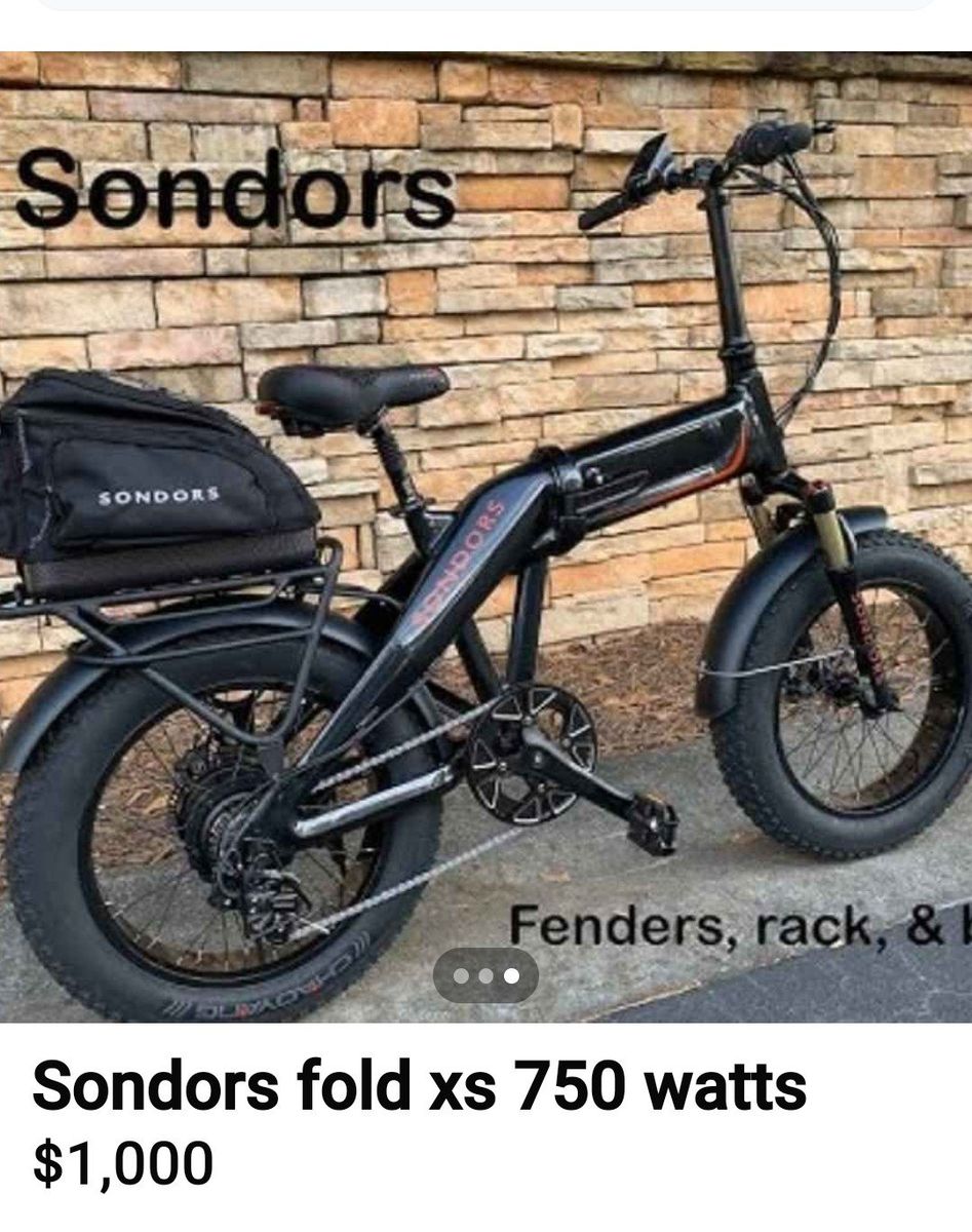 Sondors Fold XS 750W Folding Electric Fat Tire Bike with Rear Rack & Bag