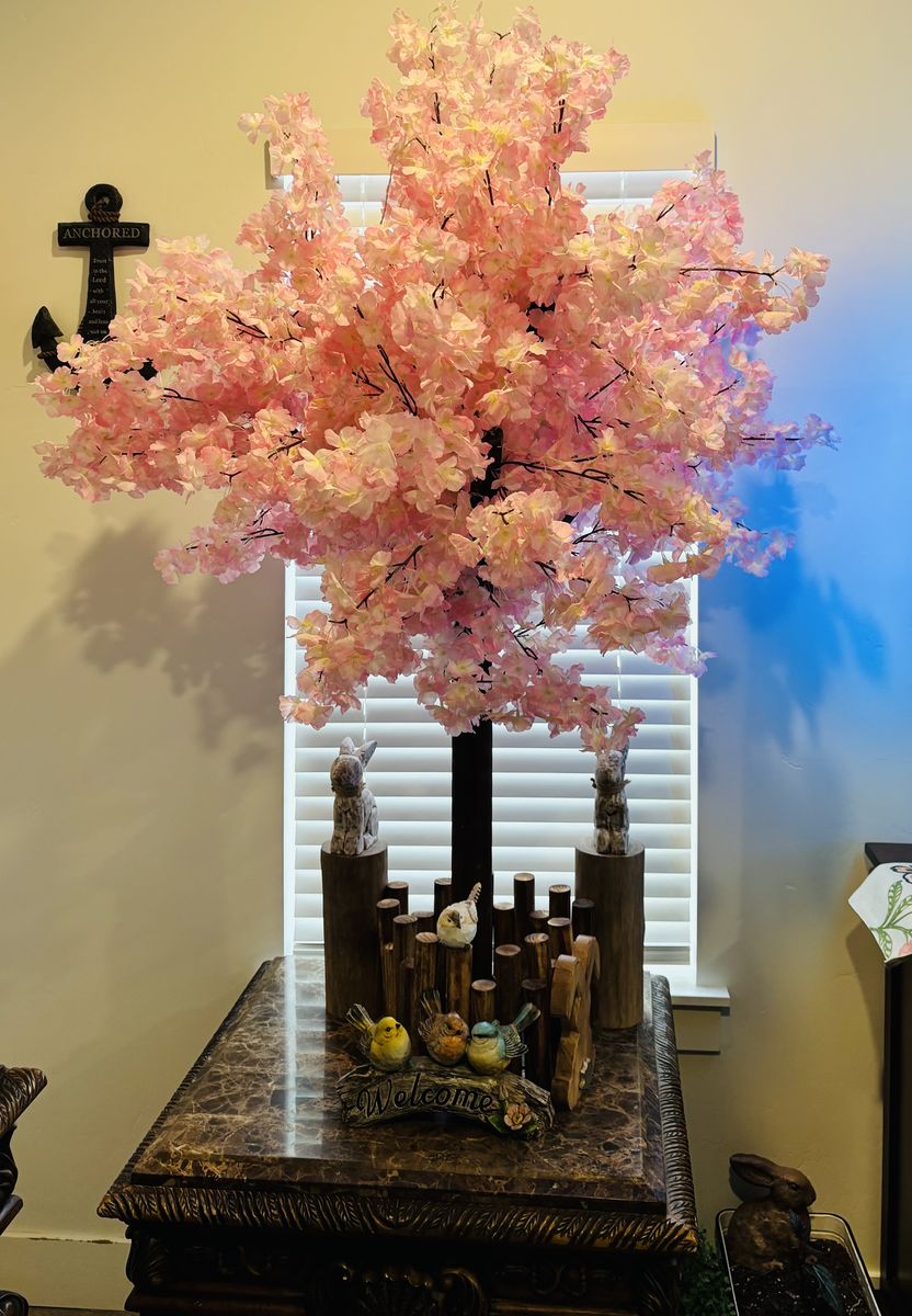 Artificial light pink blossom tree