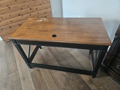 Used Wooden Office Desk with Black Frame & Drawer