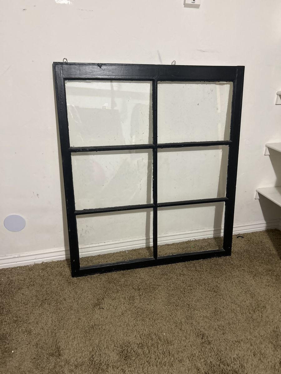 Black Wooden Window Frame with 6 Panes - Decorative Wall Art / Home Decor