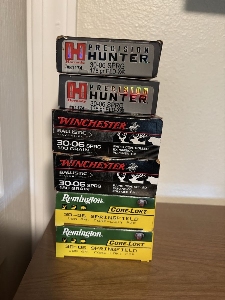 30-06 Ammo: Hornady 178gr, Winchester 180gr Ballistic Silvertip, Remington Core-Lokt 180gr