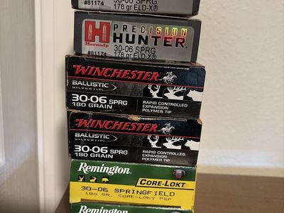 30-06 Ammo: Hornady 178gr, Winchester 180gr Ballistic Silvertip, Remington Core-Lokt 180gr