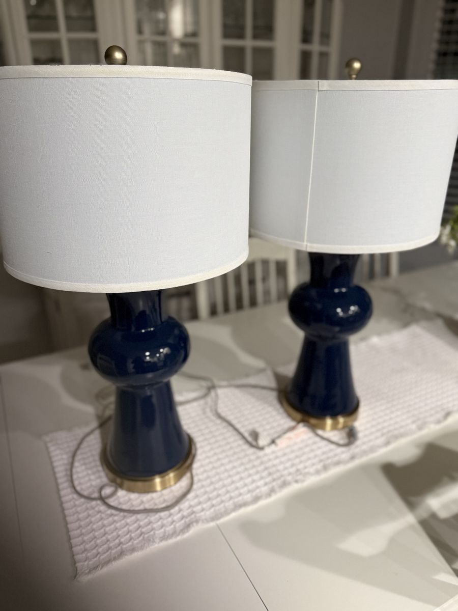 Pair Modern Ceramic Navy Lamps