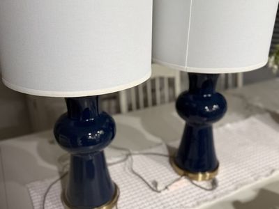 Pair Modern Ceramic Navy Lamps