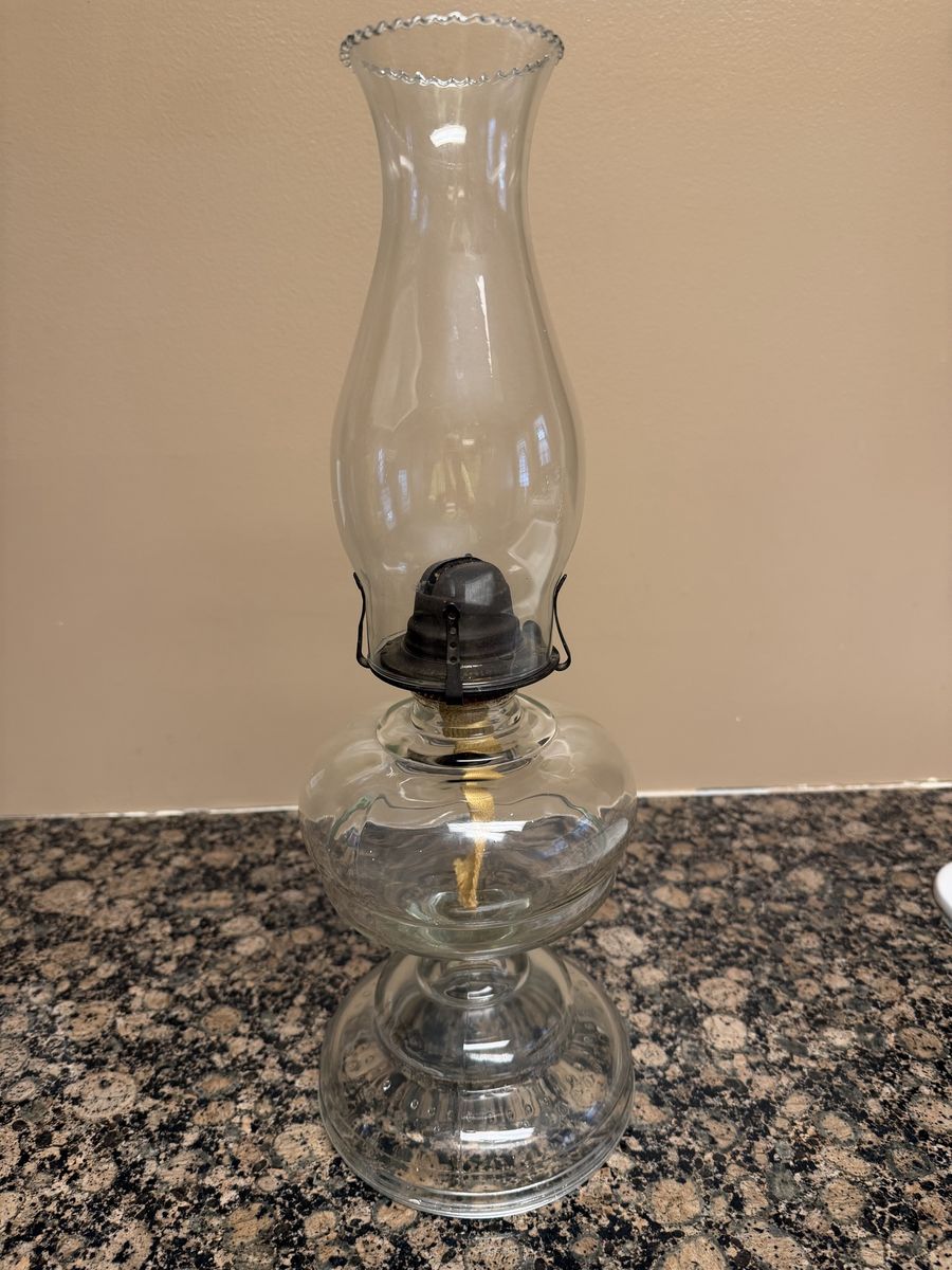 Clear Glass Kerosene Oil Lamp with Ribbed Chimney, Vintage Style