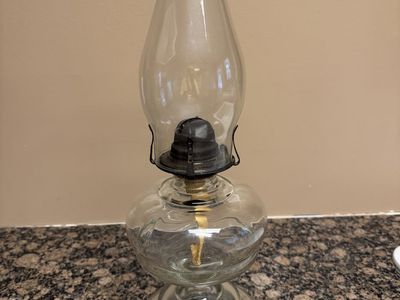 Clear Glass Kerosene Oil Lamp with Ribbed Chimney, Vintage Style