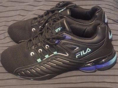 Womens size 11 Fila Black Running Shoes Sneakers with Blue & Purple Accents
