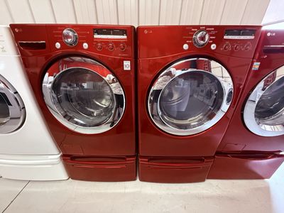 Matching Red Ultra Capacity LG Washer $ Dryer Set On Pedestals!