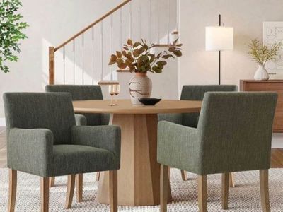Modern Olive Green Linen Dining Armchairs – Set of 4 – Brand New