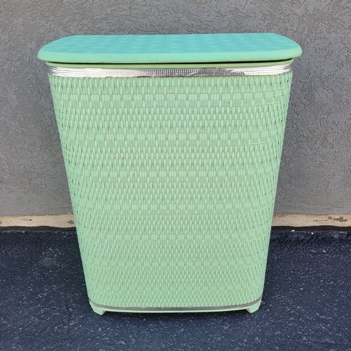 Vintage Mint Green Wicker Look Hamper Storage Bin