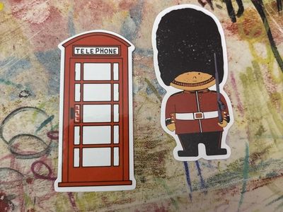 London-Themed Sticker Set: Red Telephone Booth & Royal Guard Decals
